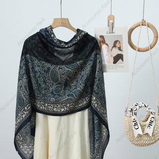 Almond Navy Premium Cotton and Linen Scarf