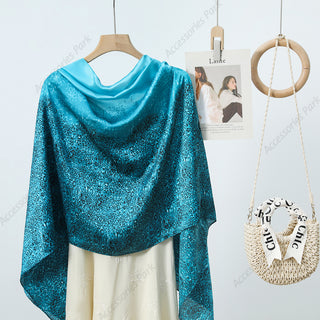 Aqua Blue Leopard Printed Women Satin Silk Scarf