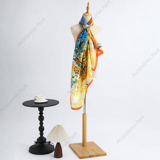 Beautiful Oil Painted Colorful Satin Silk Scarf for Women