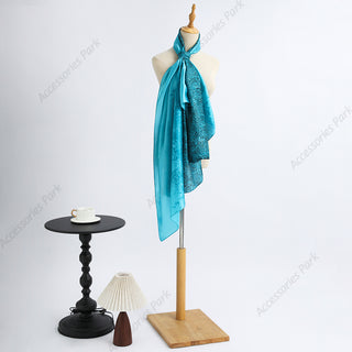 Aqua Blue Leopard Printed Women Satin Silk Scarf