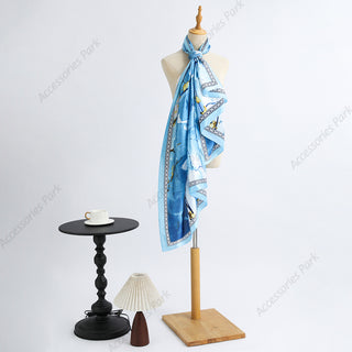 Sky Blue Oil Pain Design Printed Women's Satin Silk Scarf
