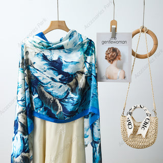 Beautiful Oil Painted Multicolor Women Satin Silk Scarf