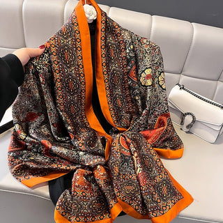 Traditional Floral Design Women's Satin Silk Scarves
