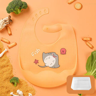 Ultra Thin Waterproof Silicone Bib For Children With Rice Pocket and Storage Box