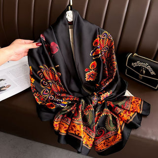 Multicolor Floral Design Ethnic Pattern printed Satin Silk Scarf