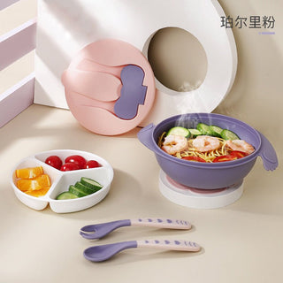 Portable Anti Slip 5pcs Set Food Grade rubber Silicon bowl with Spoon for Kids