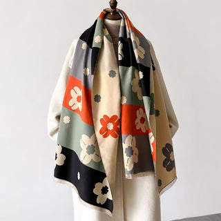 Elegant Multi-Color Double-sided Floral Printed Luxury Winter Shaw