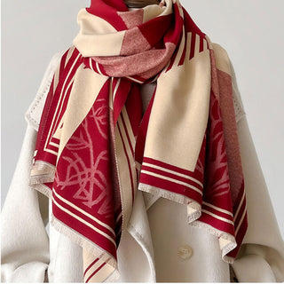 Women's Luxury Retro Style Geometric Pattern Printed Shawl For Winter