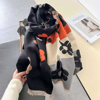 Elegant Multi-Color Double-sided Floral Printed Luxury Winter Shaw