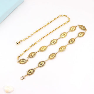 Metallic Vintage Daisy Embossed Women's Waist Chain Belt