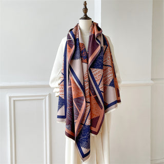 Soft Cotton-Blend Double-Sided Printed Geometric Design Winter Shawl