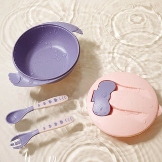Portable Anti Slip 5pcs Set Food Grade rubber Silicon bowl with Spoon for Kids
