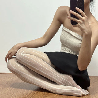 Women's Slimming Vertical Strip Beading Jacquard Priming stockings Velvet Pantyhose