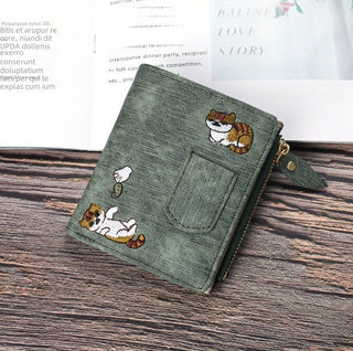 Jeans style Cat Embroidered Canvas Pattern Large-capacity Wallet