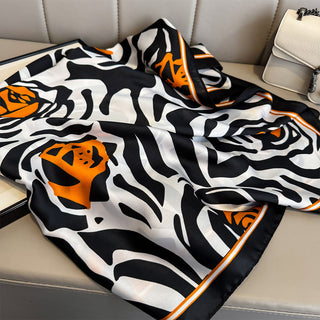 Vibrant Blossoms Floral Satin Silk Scarf for Women