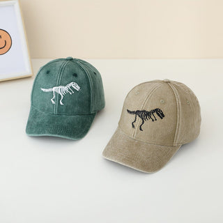 Dinosaur Skeleton Flagged Washed Baseball Cap for Kids