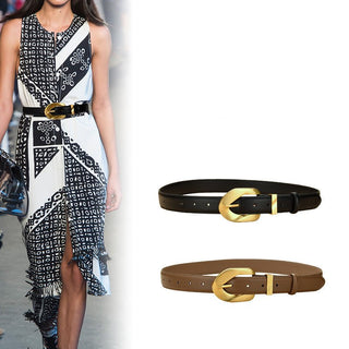 Women's Regular Use  Genuine Leather Belt with Elegant Golden Buckle