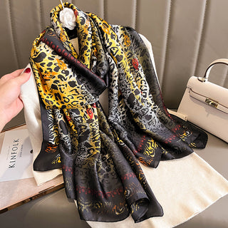 Women's Multicolor Leopard Printed Comfortable Satin Silk Scarf