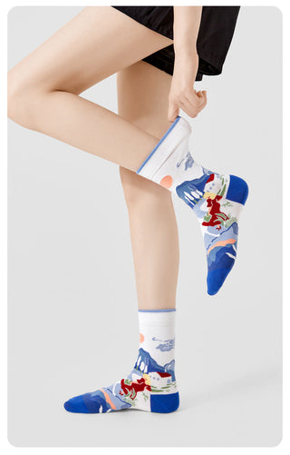 Men's and women's long oil painting socks