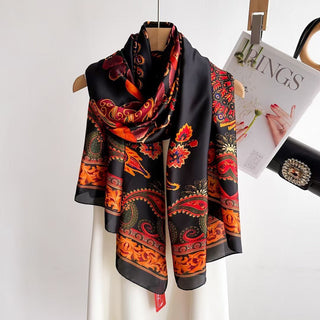 Multicolor Floral Design Ethnic Pattern printed Satin Silk Scarf
