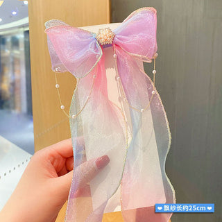 Children's Cute little Girl Rainbow Bow Braided Hairpins