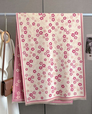 Luxurious Pink Floral Design Women's Winter Scarf Shawl