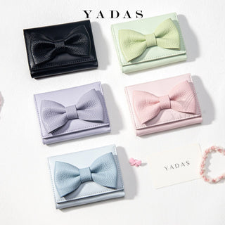 Bow Flagged PU Leather Short Trifold Coin Wallet for Female
