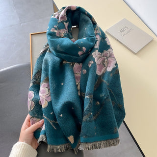 Double-Sided Chinese Style Floral Printed Luxury Shawl for Women
