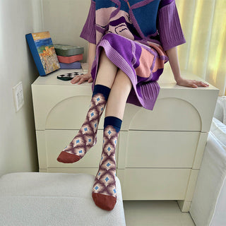 Oil Painting Cotton Socks , 4pcs Gift Box