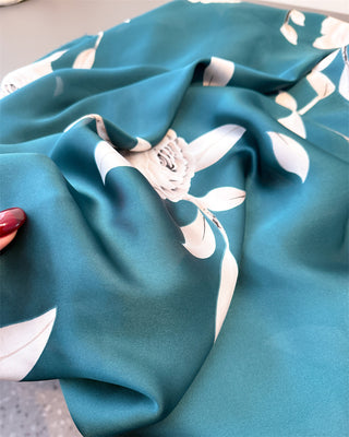 Monochrome Floral Design Women's Satin Silk Scarf