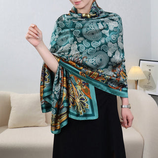 Lake Blue Paisley Pattern Floral Design Women's Satin Silk Scarf
