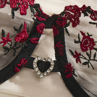 Floral Mesh Embroidery Push Up Sexy Bra Panty Set