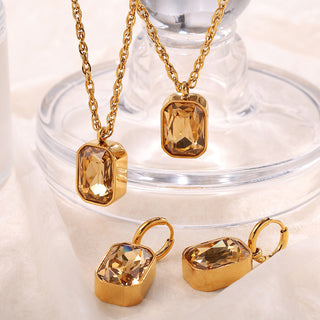 Oujia Square Champagne Glass Stone Pendant Earrings and Necklace Model EH909-XL426
