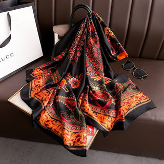 Multicolor Floral Design Ethnic Pattern printed Satin Silk Scarf