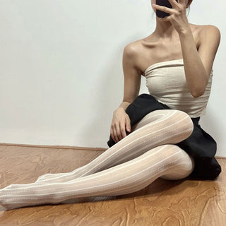 Women's Slimming Vertical Strip Beading Jacquard Priming stockings Velvet Pantyhose