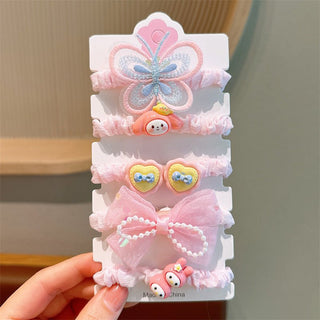 Children's Cute Floral & Butterfly Design Elastic Hairband Set
