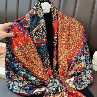Ethnic Style Multicolor Printed Satin Silk Scarf