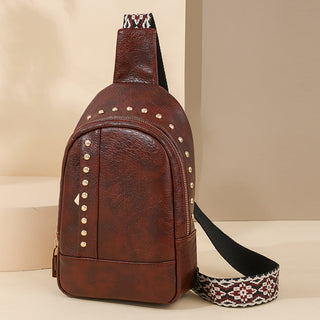 Premium Soft PU Leather Rivet Chest Bag Crossbody Pack