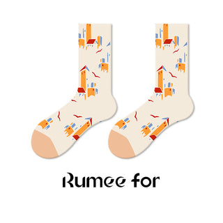 Men's and women's long tube oil painting socks