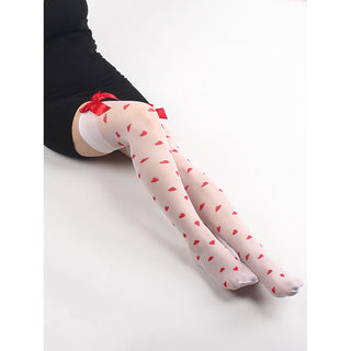 Beileisi Cute Big Red Bow Heart Print Stockings High Stockings