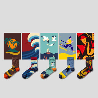 5 Pair set cartoon color trend Autumn and spring socks for men & women
