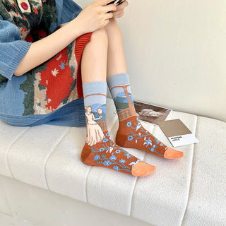 Oil Painting Cotton Socks , 4pcs Gift Box