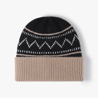 Winter outdoor color-blocked stripes thickened fleece knit versatile hat