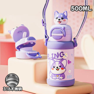 Mr. Hat Kids Stainless Steel Straw Cup 500ml Insulated Bottle Rabbit