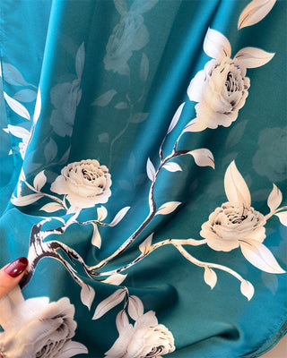 Monochrome Floral Design Women's Satin Silk Scarf