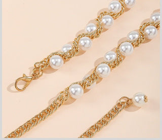Exotic Pearl Inlaid Chain Style Adjustable Waist Belt for Women