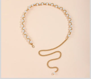 Exotic Pearl Inlaid Chain Style Adjustable Waist Belt for Women