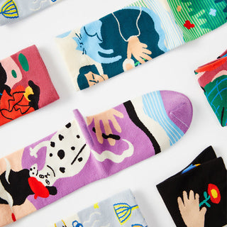 5 Pair set cartoon color trend all season socks for men & women