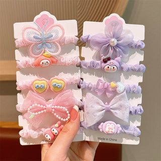 Children's Cute Floral & Butterfly Design Elastic Hairband Set