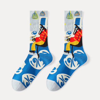 5 Pair set cartoon color trend all season socks for men & women